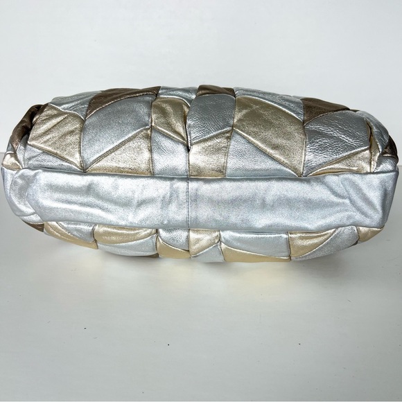 ♦️SOLD♦️MIU MIU Coffer Metallic Silver Gold Bronze Leather  Patchwork Shoulder - Picture 8 of 16